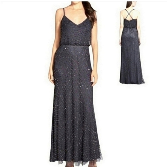 Adrianna Papell Embellished Beaded Blouson Gown Sz 10 - Picture 1 of 12
